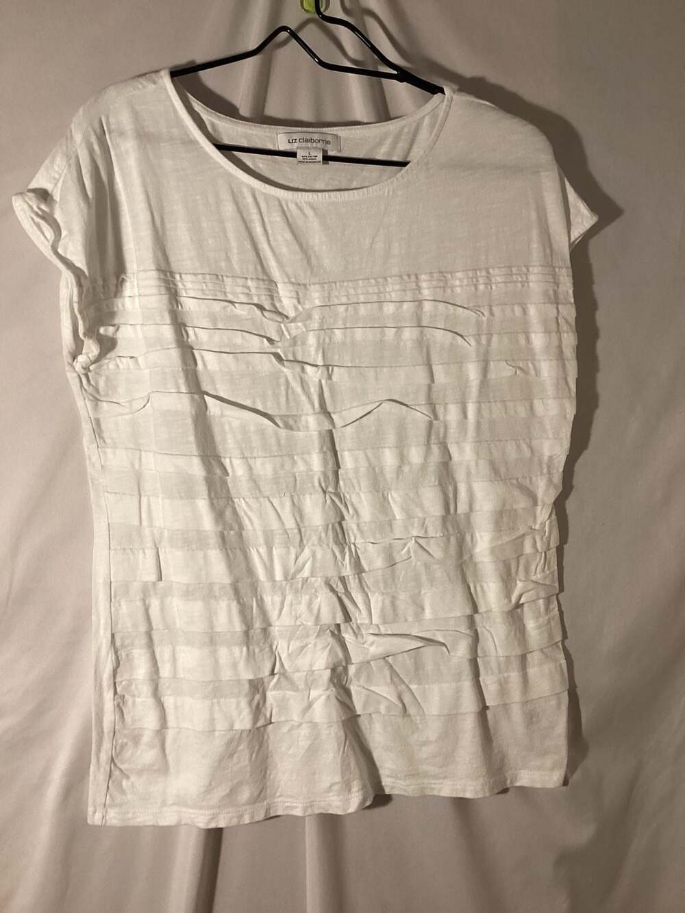 Liz Claiborne Women's White Layered Ruffle Detail Short Sleeve Cotton Modal Tee